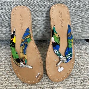 JAMS WORLD Jeweled Rhinestone Flip Flops Multi Color Tropical pattern